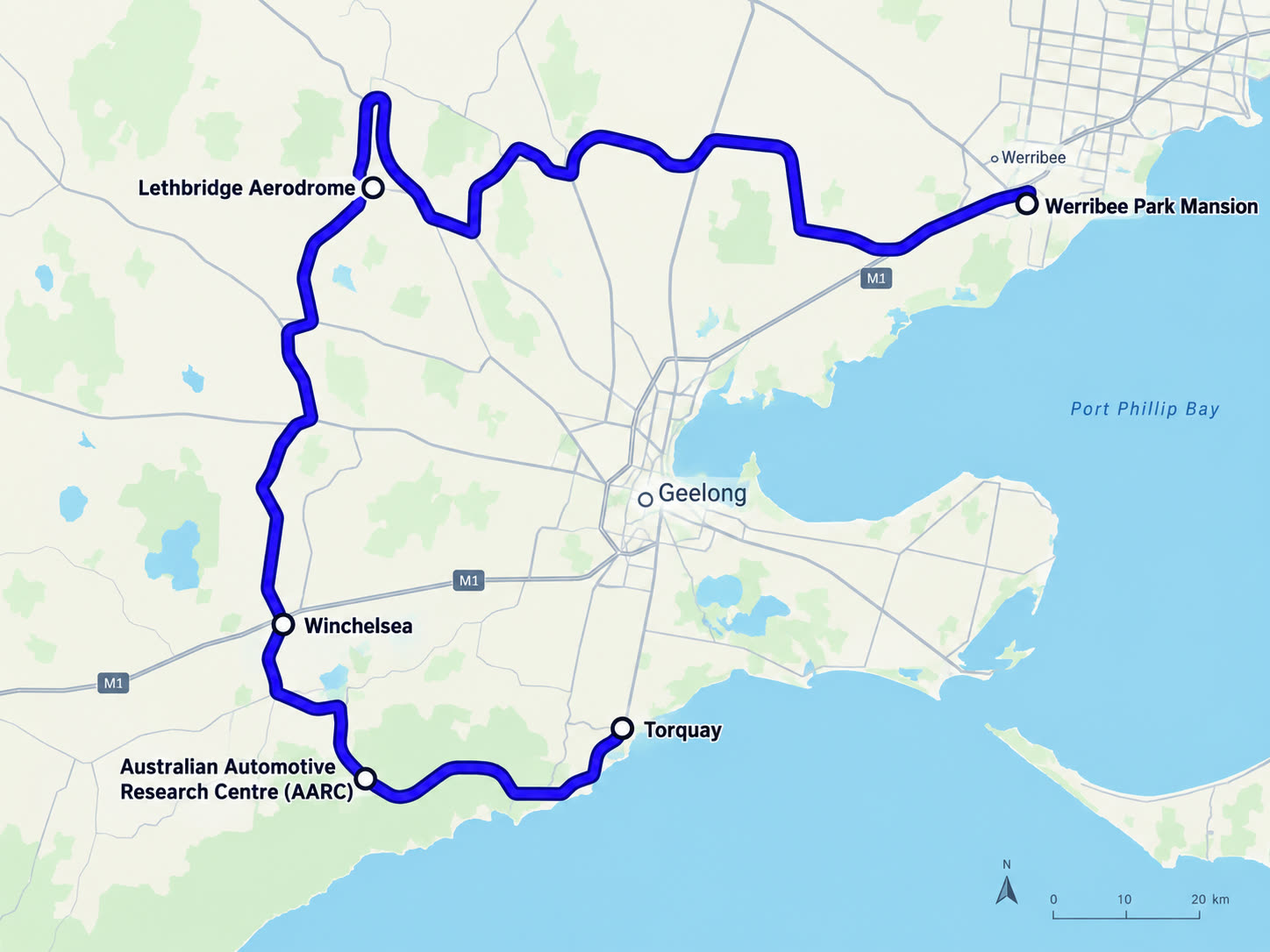 Map of Day 1, Werribee Park to Torquay