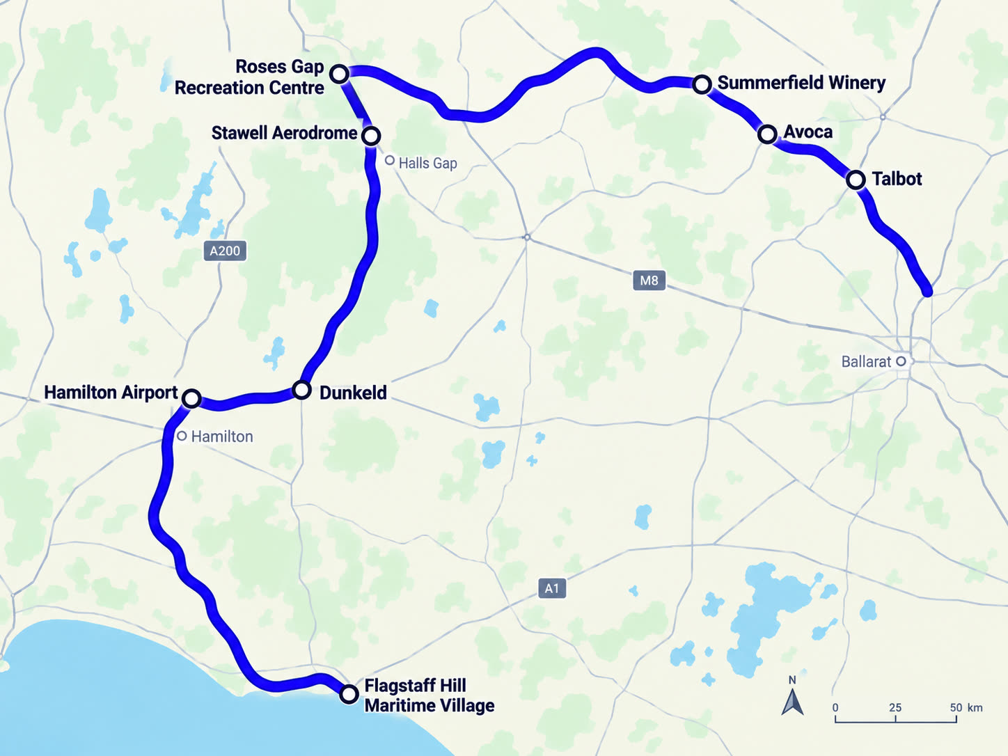 Map of Day 3, Warrnambool to Creswick
