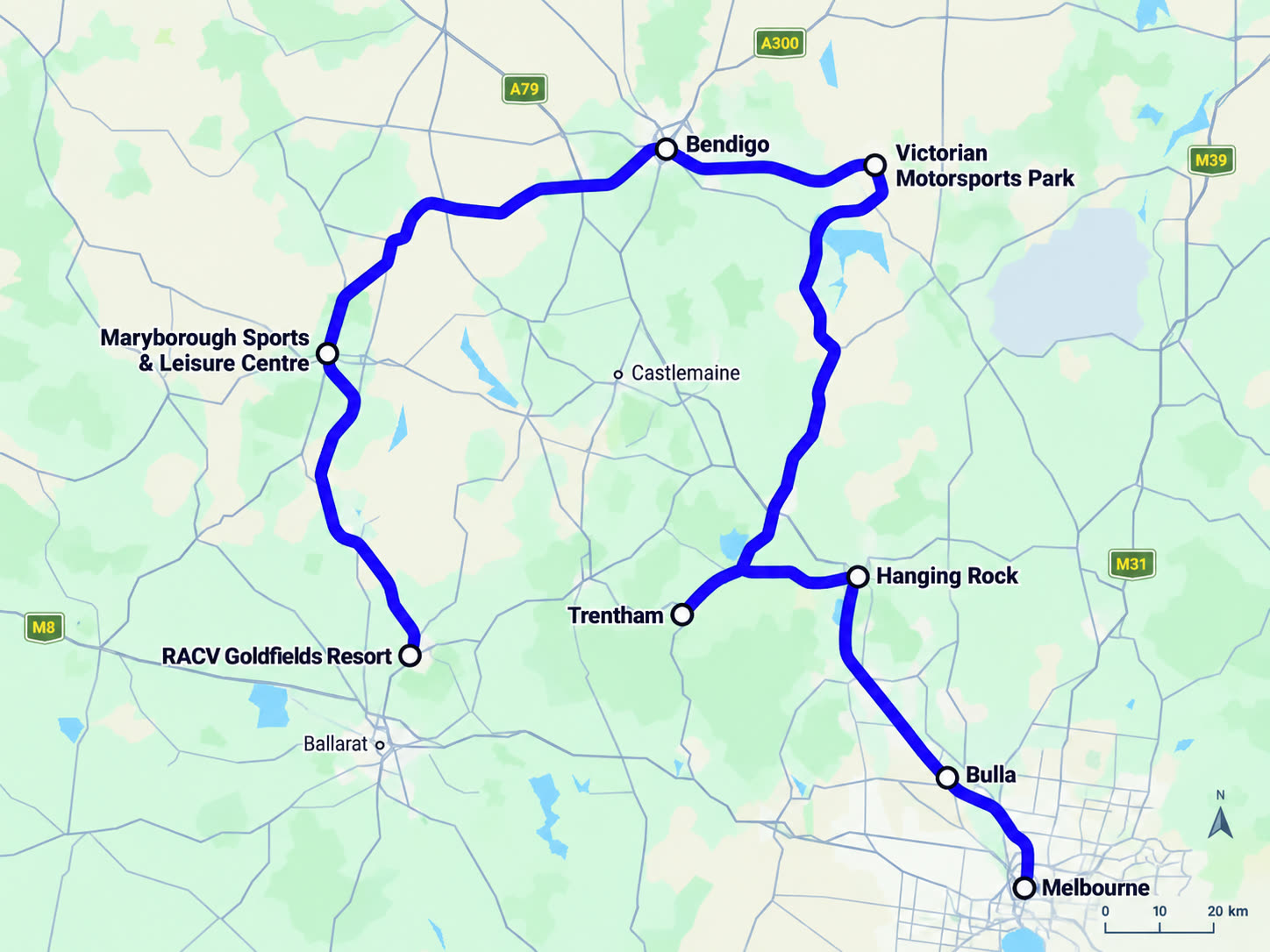 Map of Day 4, Creswick to Melbourne